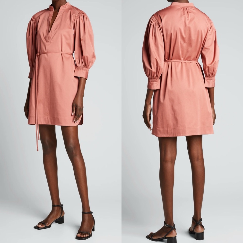 Rebecca Taylor belted rose pink sateen mini dress